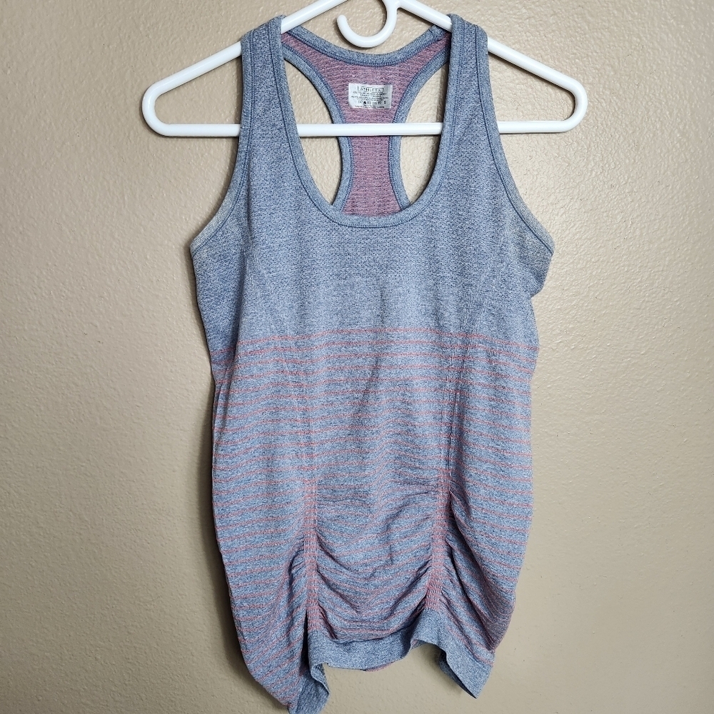 Athleta Fastest Track Grey w/Orange Stripes Racerback Tank Top |S|